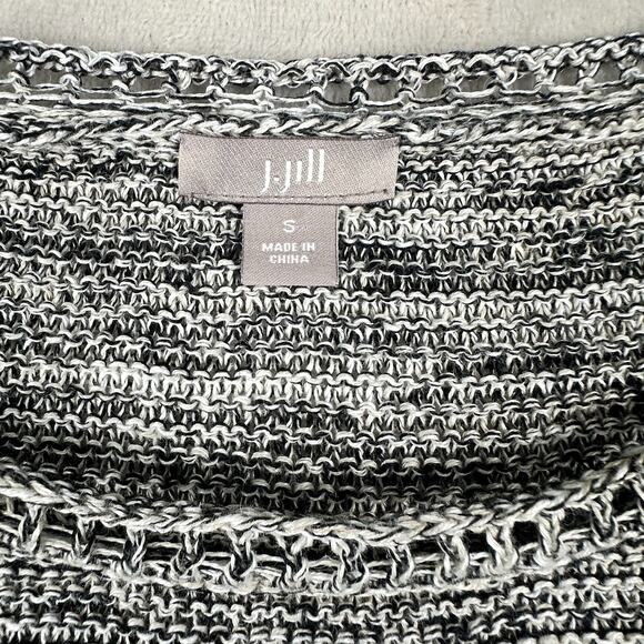 J. Jill 100% LINEN open‎ knit Dolman sweater short sleeve black white cute trim - Picture 9 of 14